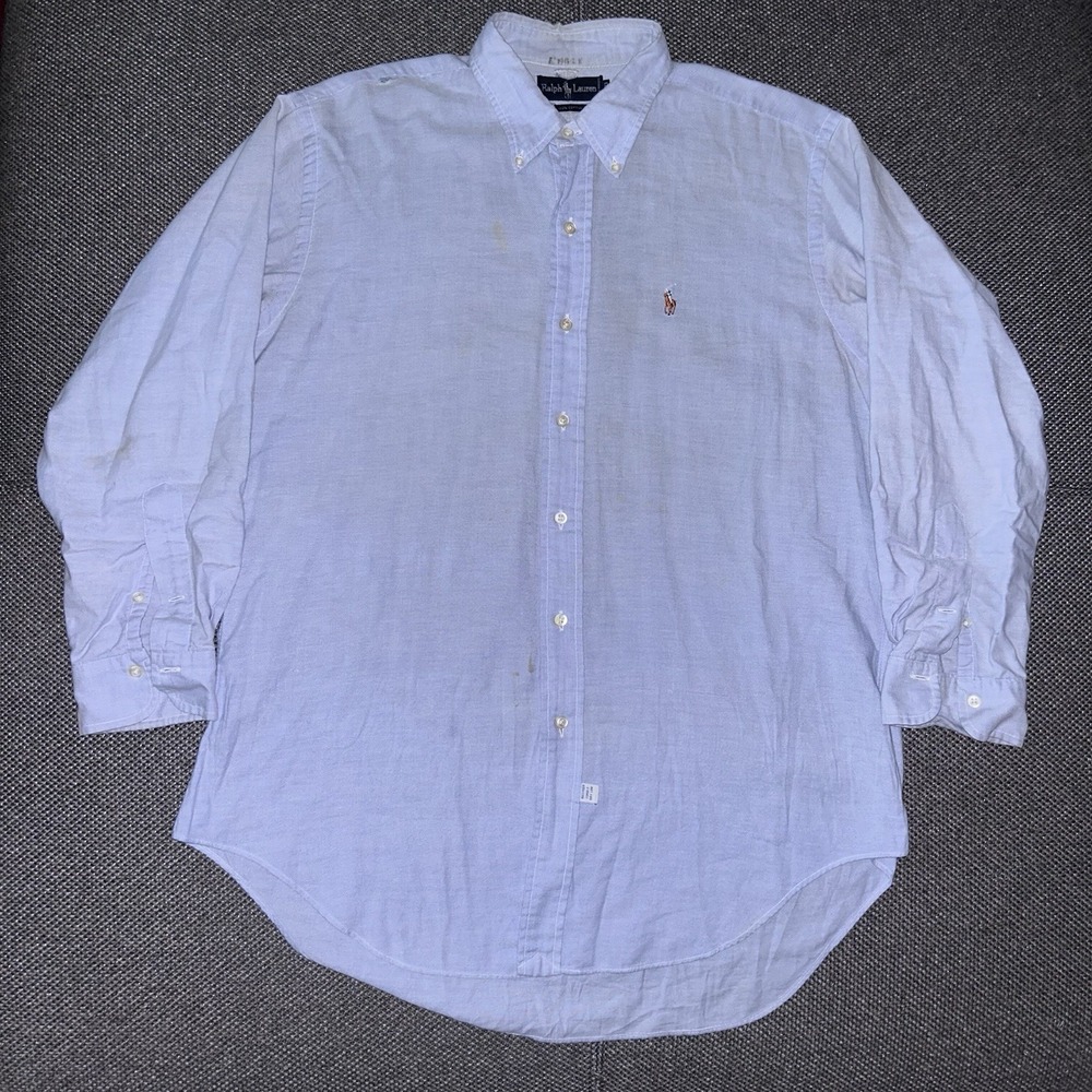 Vintage 90s Polo Ralph Lauren Light Blue Button Dress Shirt Mens Size 17/33
